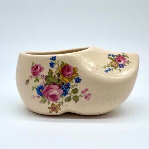 Vintage Ceramic Dutch Clog Shoe Cream Floral Transferware Small Collectible